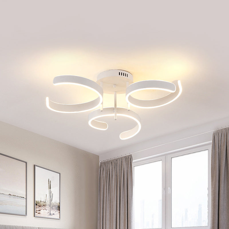 Acrylic Curve Semi Flush Mount Simple White LED Ceiling Lamp in Warm/White Light for Bedroom White Clearhalo 'Ceiling Lights' 'Close To Ceiling Lights' 'Close to ceiling' 'Semi-flushmount' Lighting' 785917