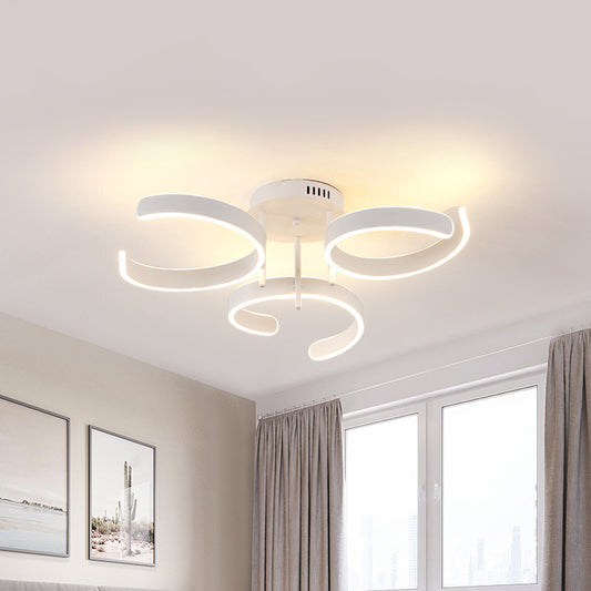 Acrylic Curve Semi Flush Mount Simple White LED Ceiling Lamp in Warm/White Light for Bedroom White Clearhalo 'Ceiling Lights' 'Close To Ceiling Lights' 'Close to ceiling' 'Semi-flushmount' Lighting' 785917