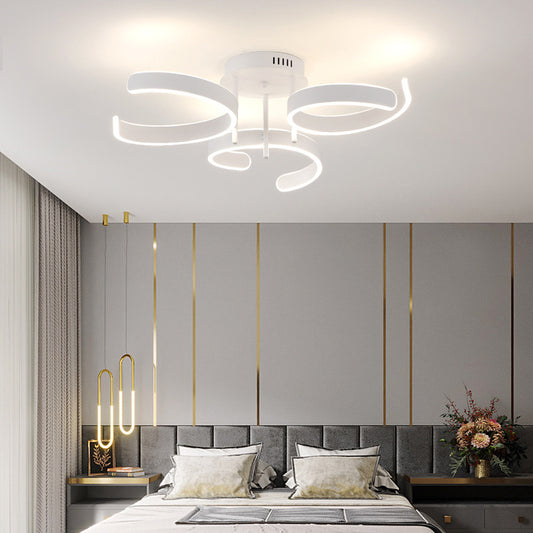 Acrylic Curve Semi Flush Mount Simple White LED Ceiling Lamp in Warm/White Light for Bedroom Clearhalo 'Ceiling Lights' 'Close To Ceiling Lights' 'Close to ceiling' 'Semi-flushmount' Lighting' 785918