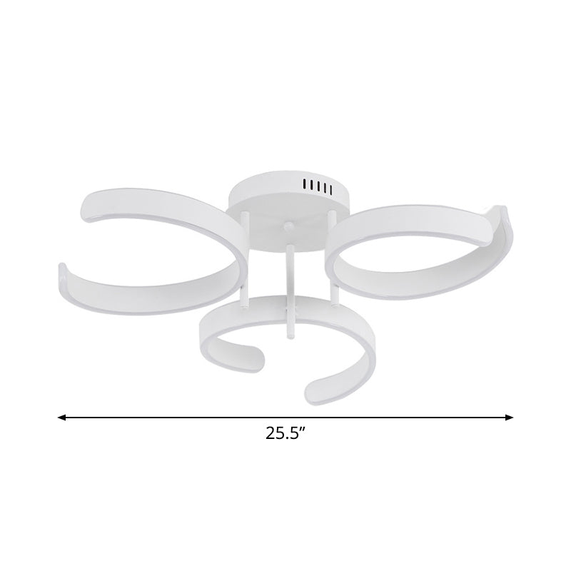Acrylic Curve Semi Flush Mount Simple White LED Ceiling Lamp in Warm/White Light for Bedroom Clearhalo 'Ceiling Lights' 'Close To Ceiling Lights' 'Close to ceiling' 'Semi-flushmount' Lighting' 785920