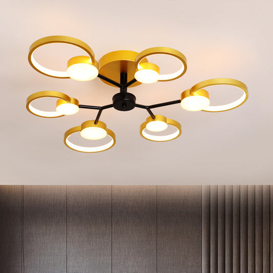 Blossom Close to Ceiling Light Fixture Contemporary Metal Living Room LED Semi Flush Mount Lamp in Black/Gold Gold Clearhalo 'Ceiling Lights' 'Close To Ceiling Lights' 'Close to ceiling' 'Semi-flushmount' Lighting' 785925