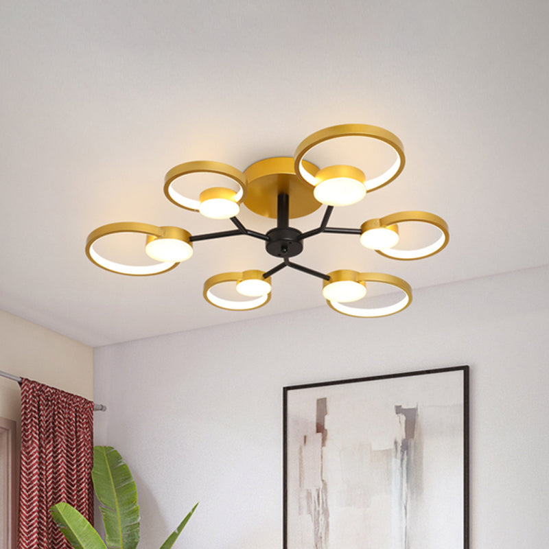 Blossom Close to Ceiling Light Fixture Contemporary Metal Living Room LED Semi Flush Mount Lamp in Black/Gold Clearhalo 'Ceiling Lights' 'Close To Ceiling Lights' 'Close to ceiling' 'Semi-flushmount' Lighting' 785926
