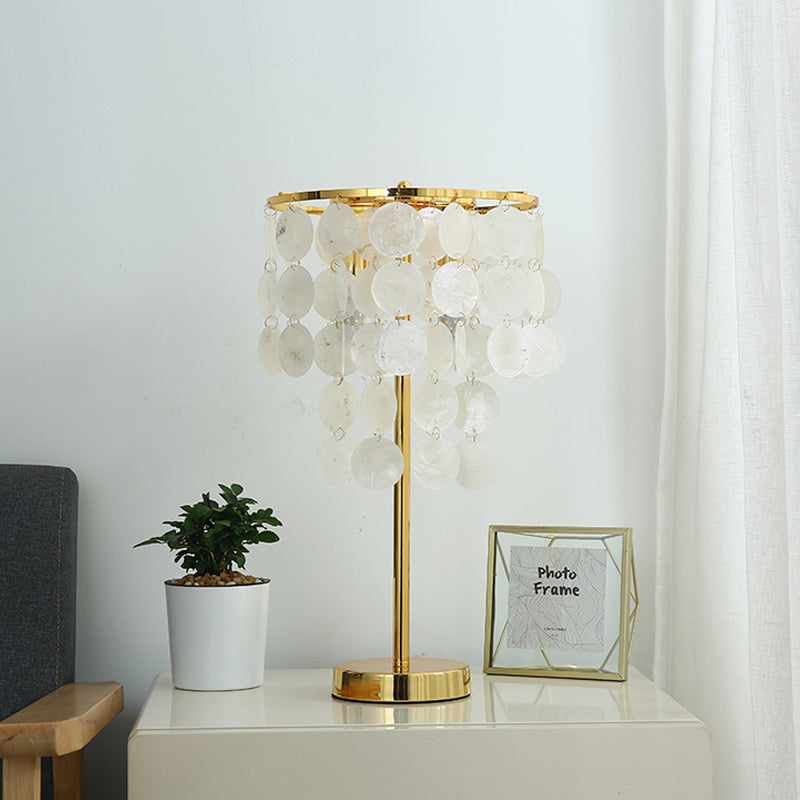 Cascading Shell Table Light Postmodern 1 Head White Nightstand Lamp with Gold Rod Arm Clearhalo 'Lamps' 'Table Lamps' Lighting' 785938