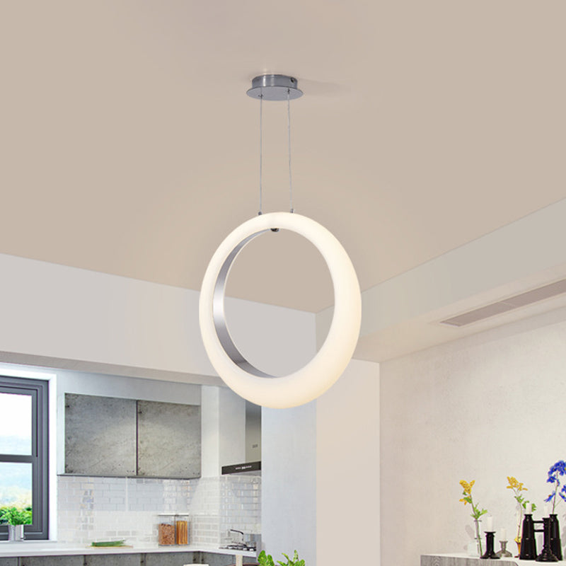 Acrylic Hoop Drop Pendant Simplicity White and Silver Inner LED Hanging Ceiling Light White Clearhalo 'Ceiling Lights' 'Modern Pendants' 'Modern' 'Pendant Lights' 'Pendants' Lighting' 785983