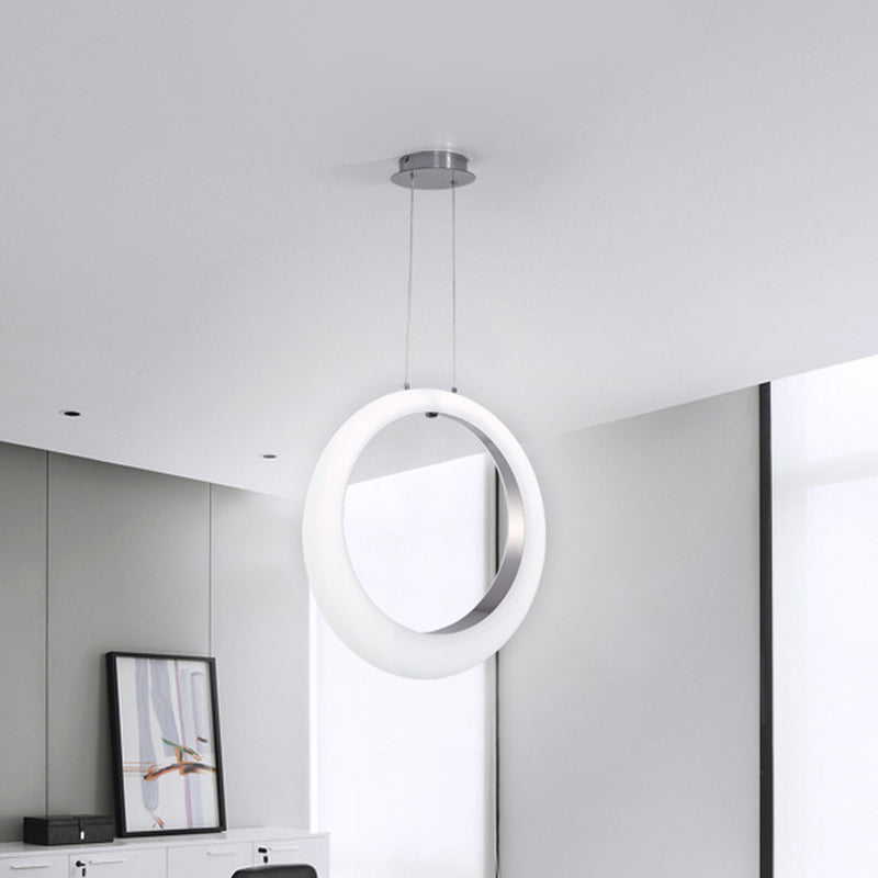Acrylic Hoop Drop Pendant Simplicity White and Silver Inner LED Hanging Ceiling Light Clearhalo 'Ceiling Lights' 'Modern Pendants' 'Modern' 'Pendant Lights' 'Pendants' Lighting' 785984