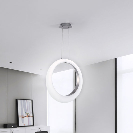 Acrylic Hoop Drop Pendant Simplicity White and Silver Inner LED Hanging Ceiling Light Clearhalo 'Ceiling Lights' 'Modern Pendants' 'Modern' 'Pendant Lights' 'Pendants' Lighting' 785984