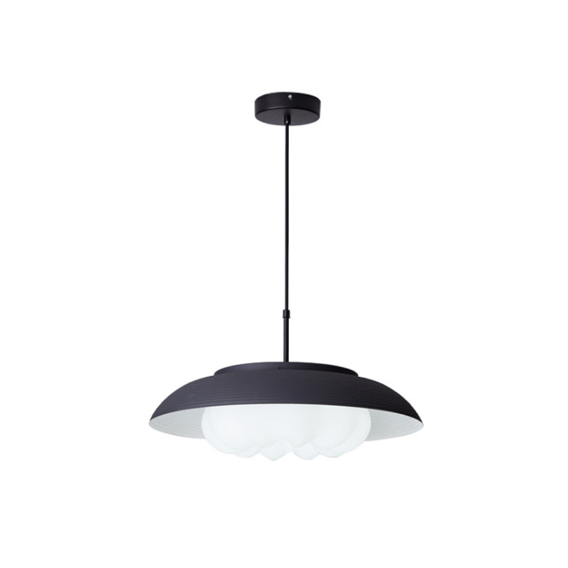 Macaron Wide Bowl Pendant Light Iron Dining Table Suspension Lamp in Black/Blue with Inner Round Shade Clearhalo 'Ceiling Lights' 'Modern Pendants' 'Modern' 'Pendant Lights' 'Pendants' Lighting' 785988