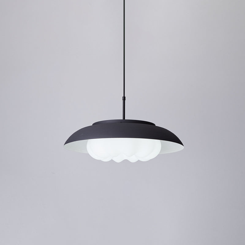 Macaron Wide Bowl Pendant Light Iron Dining Table Suspension Lamp in Black/Blue with Inner Round Shade Clearhalo 'Ceiling Lights' 'Modern Pendants' 'Modern' 'Pendant Lights' 'Pendants' Lighting' 785989