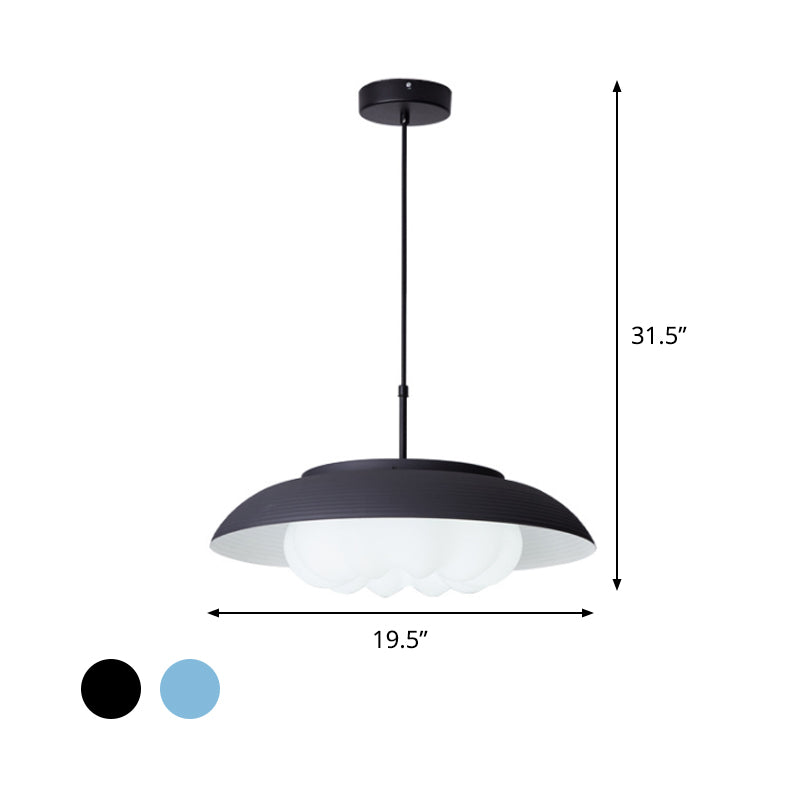 Macaron Wide Bowl Pendant Light Iron Dining Table Suspension Lamp in Black/Blue with Inner Round Shade Clearhalo 'Ceiling Lights' 'Modern Pendants' 'Modern' 'Pendant Lights' 'Pendants' Lighting' 785990