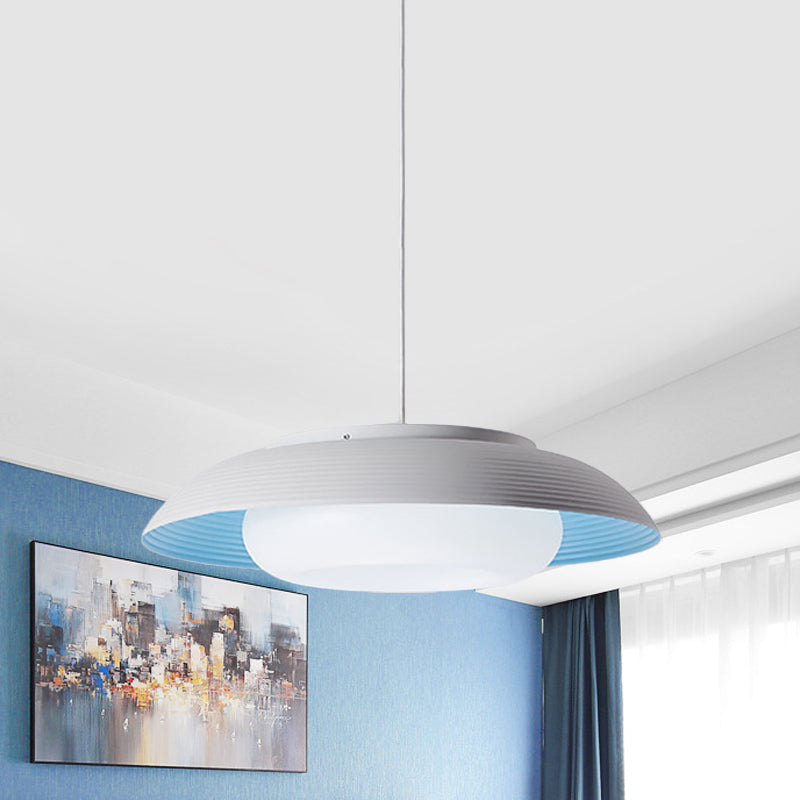 Macaron Wide Bowl Pendant Light Iron Dining Table Suspension Lamp in Black/Blue with Inner Round Shade Blue Clearhalo 'Ceiling Lights' 'Modern Pendants' 'Modern' 'Pendant Lights' 'Pendants' Lighting' 785991