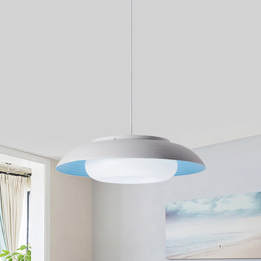 Macaron Wide Bowl Pendant Light Iron Dining Table Suspension Lamp in Black/Blue with Inner Round Shade Clearhalo 'Ceiling Lights' 'Modern Pendants' 'Modern' 'Pendant Lights' 'Pendants' Lighting' 785992