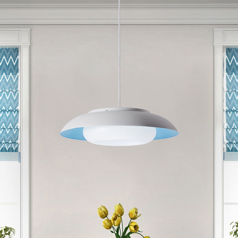 Macaron Wide Bowl Pendant Light Iron Dining Table Suspension Lamp in Black/Blue with Inner Round Shade Clearhalo 'Ceiling Lights' 'Modern Pendants' 'Modern' 'Pendant Lights' 'Pendants' Lighting' 785993