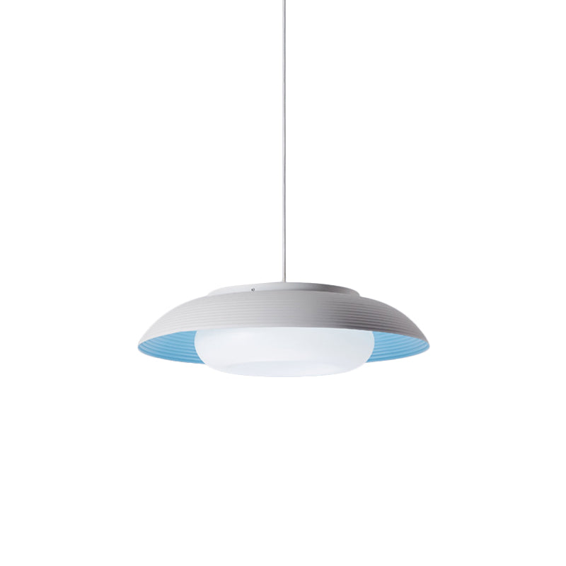 Macaron Wide Bowl Pendant Light Iron Dining Table Suspension Lamp in Black/Blue with Inner Round Shade Clearhalo 'Ceiling Lights' 'Modern Pendants' 'Modern' 'Pendant Lights' 'Pendants' Lighting' 785994