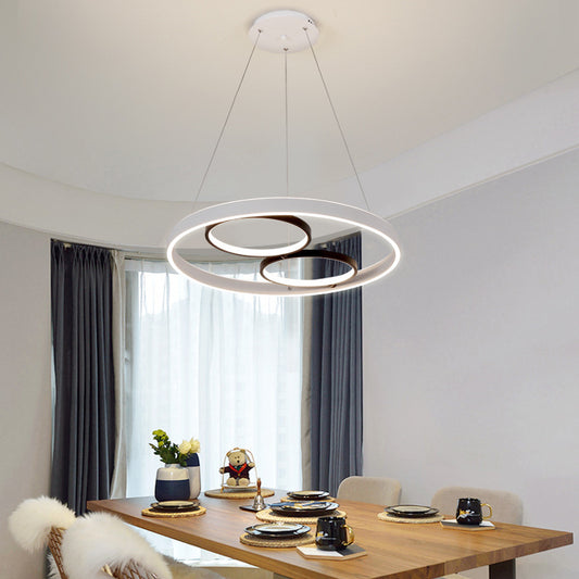 Minimalism LED Chandelier Lamp Black and White Circular Hanging Light Kit with Acrylic Frame, Warm/White Light Clearhalo 'Ceiling Lights' 'Chandeliers' 'Modern Chandeliers' 'Modern' Lighting' 786020