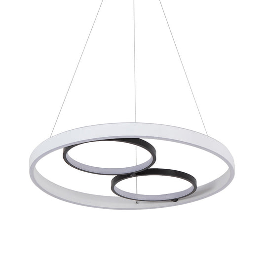 Minimalism LED Chandelier Lamp Black and White Circular Hanging Light Kit with Acrylic Frame, Warm/White Light Clearhalo 'Ceiling Lights' 'Chandeliers' 'Modern Chandeliers' 'Modern' Lighting' 786021
