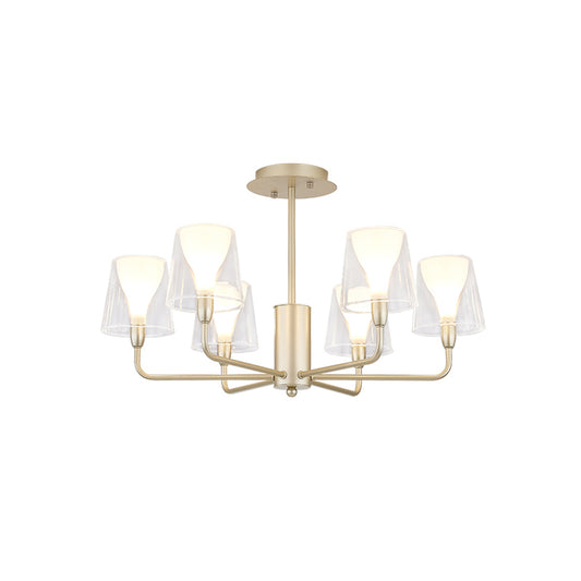 Tapered Shade Chandelier Contemporary Acrylic 6 Lights Dining Table Ceiling Pendant in Gold with Frosted Cone Insert Clearhalo 'Ceiling Lights' 'Chandeliers' 'Modern Chandeliers' 'Modern' Lighting' 786025