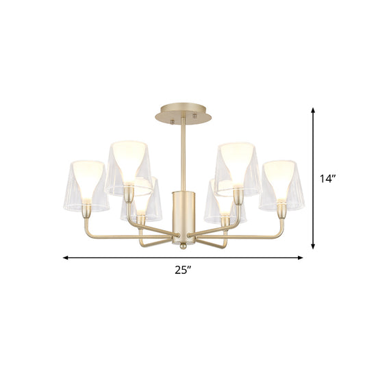 Tapered Shade Chandelier Contemporary Acrylic 6 Lights Dining Table Ceiling Pendant in Gold with Frosted Cone Insert Clearhalo 'Ceiling Lights' 'Chandeliers' 'Modern Chandeliers' 'Modern' Lighting' 786026