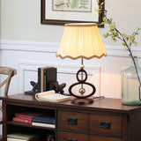 1 Bulb Gourd Base Night Light Rustic Beige Gathered Fabric Table Lamp with Wavy Edge Clearhalo 'Lamps' 'Table Lamps' Lighting' 786085