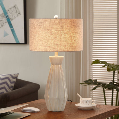 Countryside Vase Table Light Single Bulb Ceramic Night Lighting with White/Beige Round Shade Beige Clearhalo 'Lamps' 'Table Lamps' Lighting' 786176