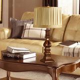 1 Head Drum Shade Table Lamp Rustic Red Brown Pleated Fabric Night Stand Light for Living Room Red Brown Clearhalo 'Lamps' 'Table Lamps' Lighting' 786184