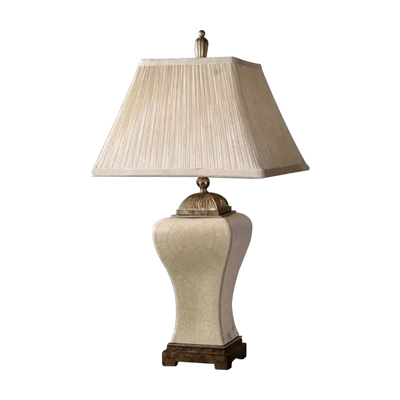 Single Ceramic Nightstand Lamp Retro White Curved Vase Bedside Table