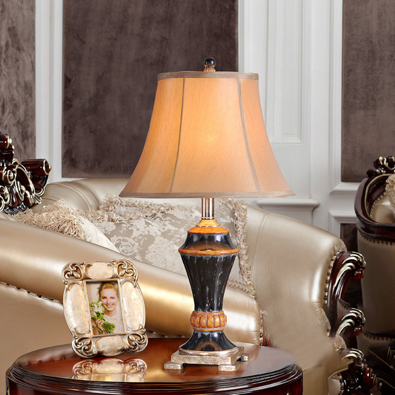 Flared Family Room Table Lamp Traditional Fabric 1-Light Khaki Nightstand Light Clearhalo 'Lamps' 'Table Lamps' Lighting' 786335