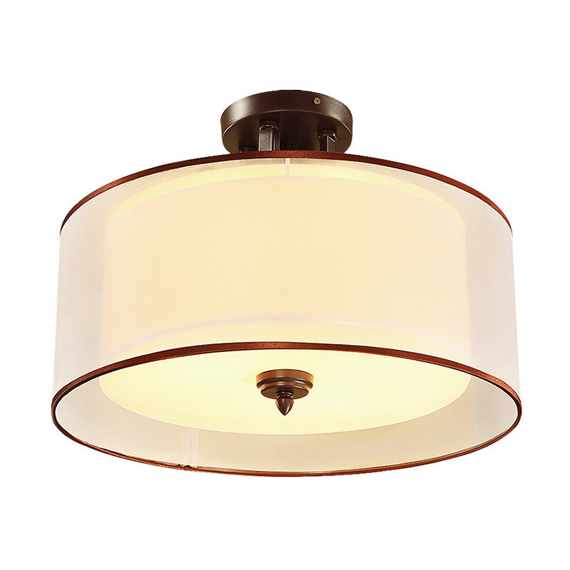 3/5 Lights Semi Flush Classic Style Double Drum Shade Fabric Ceiling Mounted Fixture in Black, 16"/19.5" Wide Clearhalo 'Ceiling Lights' 'Close To Ceiling Lights' 'Close to ceiling' 'Semi-flushmount' Lighting' 786344
