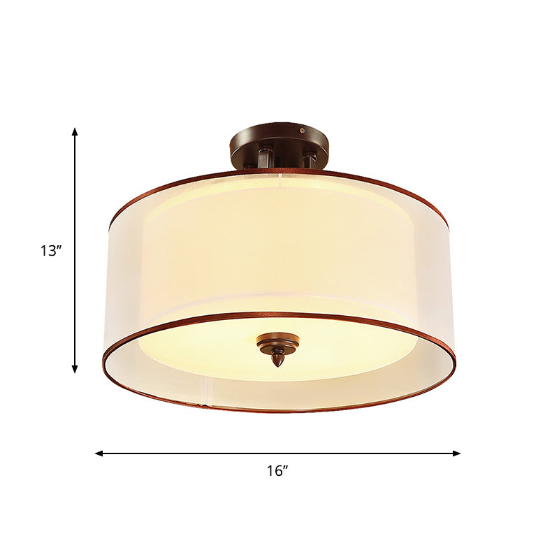 3/5 Lights Semi Flush Classic Style Double Drum Shade Fabric Ceiling Mounted Fixture in Black, 16"/19.5" Wide Clearhalo 'Ceiling Lights' 'Close To Ceiling Lights' 'Close to ceiling' 'Semi-flushmount' Lighting' 786345