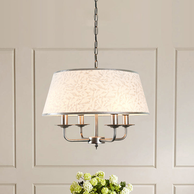 White 4 Heads Chandelier Light Fixture Retro Fabric Drum Shade Pendant Lighting with Candelabra Design Clearhalo 'Ceiling Lights' 'Chandeliers' Lighting' options 786385