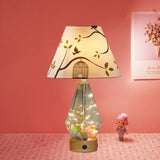 Clear Glass Urn/Diamond Night Lamp Contemporary 1-Bulb Bedroom Table Light with Cone Printing Fabric Shade Clearhalo 'Lamps' 'Table Lamps' Lighting' 786415