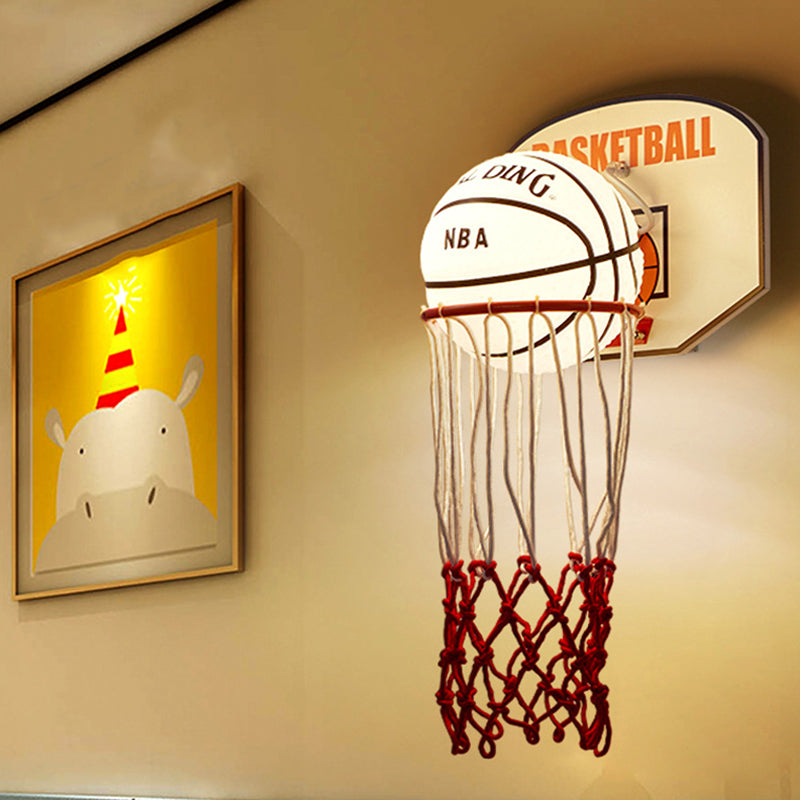 White and Red Basketball Wall Sconce Light Cartoon 1 Light Cream Glass Wall Lamp Fixture White Clearhalo 'Wall Lamps & Sconces' 'Wall Lights' Lighting' 786427