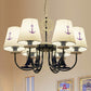 5/6-Light Bedroom Hanging Chandelier Mediterranean Blue Ceiling Suspension Lamp with Barrel Fabric Shade Clearhalo 'Ceiling Lights' 'Chandeliers' Lighting' options 786447