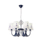 5/6-Light Bedroom Hanging Chandelier Mediterranean Blue Ceiling Suspension Lamp with Barrel Fabric Shade Clearhalo 'Ceiling Lights' 'Chandeliers' Lighting' options 786450