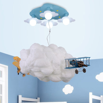 Cartoon Cloud and Airplane Hanging Chandelier Metal 7 Bulbs Kids Bedroom Ceiling Pendant Light in White White Clearhalo 'Ceiling Lights' 'Chandeliers' Lighting' options 786579_c1a956d7-19ff-4265-937c-cf7a466d9406