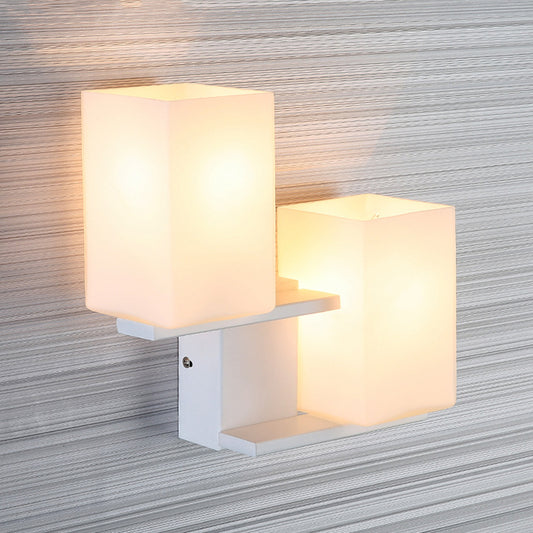 Opal Frosted Glass Rectangle Sconce Nordic Style 2 Bulbs White/Black Wall Mount Light Fixture White Clearhalo 'Cast Iron' 'Glass' 'Industrial' 'Modern wall lights' 'Modern' 'Tiffany' 'Traditional wall lights' 'Wall Lamps & Sconces' 'Wall Lights' Lighting' 786591