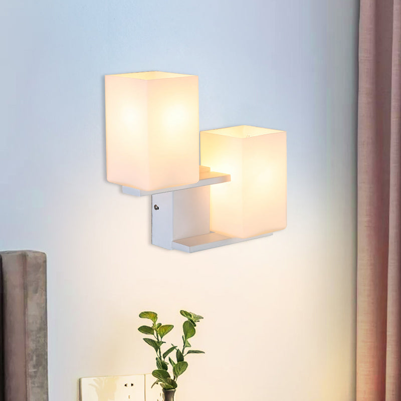 Opal Frosted Glass Rectangle Sconce Nordic Style 2 Bulbs White/Black Wall Mount Light Fixture Clearhalo 'Cast Iron' 'Glass' 'Industrial' 'Modern wall lights' 'Modern' 'Tiffany' 'Traditional wall lights' 'Wall Lamps & Sconces' 'Wall Lights' Lighting' 786592
