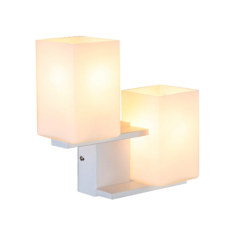 Opal Frosted Glass Rectangle Sconce Nordic Style 2 Bulbs White/Black Wall Mount Light Fixture Clearhalo 'Cast Iron' 'Glass' 'Industrial' 'Modern wall lights' 'Modern' 'Tiffany' 'Traditional wall lights' 'Wall Lamps & Sconces' 'Wall Lights' Lighting' 786593