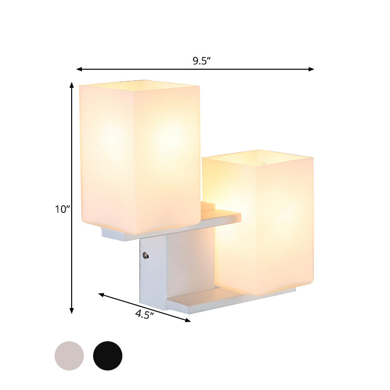 Opal Frosted Glass Rectangle Sconce Nordic Style 2 Bulbs White/Black Wall Mount Light Fixture Clearhalo 'Cast Iron' 'Glass' 'Industrial' 'Modern wall lights' 'Modern' 'Tiffany' 'Traditional wall lights' 'Wall Lamps & Sconces' 'Wall Lights' Lighting' 786594