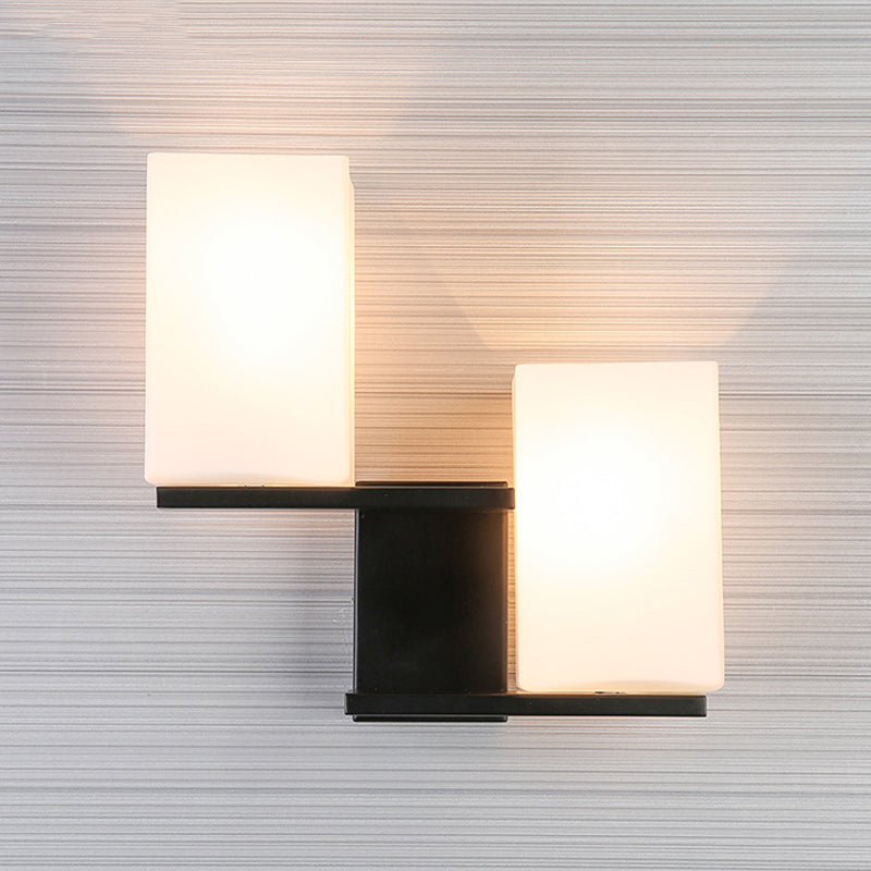 Opal Frosted Glass Rectangle Sconce Nordic Style 2 Bulbs White/Black Wall Mount Light Fixture Clearhalo 'Cast Iron' 'Glass' 'Industrial' 'Modern wall lights' 'Modern' 'Tiffany' 'Traditional wall lights' 'Wall Lamps & Sconces' 'Wall Lights' Lighting' 786596
