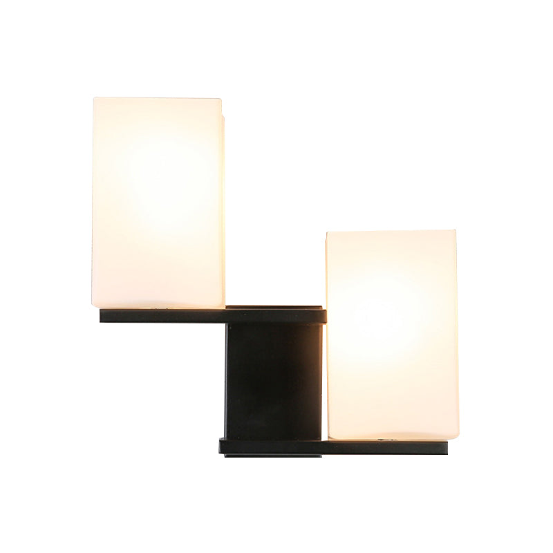 Opal Frosted Glass Rectangle Sconce Nordic Style 2 Bulbs White/Black Wall Mount Light Fixture Clearhalo 'Cast Iron' 'Glass' 'Industrial' 'Modern wall lights' 'Modern' 'Tiffany' 'Traditional wall lights' 'Wall Lamps & Sconces' 'Wall Lights' Lighting' 786598