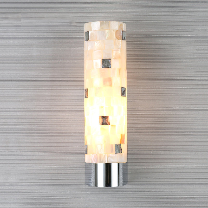 Pieced Work Pillar Wall Lamp Modern Shell 1 Head Bathroom Sconce Lighting in Chrome Chrome Clearhalo 'Cast Iron' 'Glass' 'Industrial' 'Modern wall lights' 'Modern' 'Tiffany' 'Traditional wall lights' 'Wall Lamps & Sconces' 'Wall Lights' Lighting' 786599