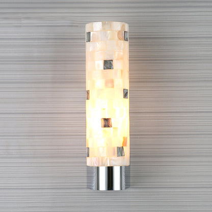Pieced Work Pillar Wall Lamp Modern Shell 1 Head Bathroom Sconce Lighting in Chrome Chrome Clearhalo 'Cast Iron' 'Glass' 'Industrial' 'Modern wall lights' 'Modern' 'Tiffany' 'Traditional wall lights' 'Wall Lamps & Sconces' 'Wall Lights' Lighting' 786599
