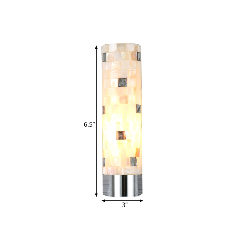 Pieced Work Pillar Wall Lamp Modern Shell 1 Head Bathroom Sconce Lighting in Chrome Clearhalo 'Cast Iron' 'Glass' 'Industrial' 'Modern wall lights' 'Modern' 'Tiffany' 'Traditional wall lights' 'Wall Lamps & Sconces' 'Wall Lights' Lighting' 786602