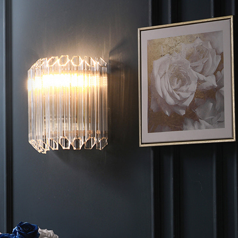 Half Drum Flush Mount Wall Sconce Minimalist Clear Prismatic Tube Glass 4-Bulb Living Room Wall Mount Fixture Clear Clearhalo 'Cast Iron' 'Glass' 'Industrial' 'Modern wall lights' 'Modern' 'Tiffany' 'Traditional wall lights' 'Wall Lamps & Sconces' 'Wall Lights' Lighting' 786611