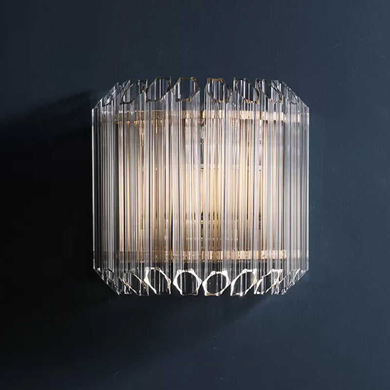 Half Drum Flush Mount Wall Sconce Minimalist Clear Prismatic Tube Glass 4-Bulb Living Room Wall Mount Fixture Clearhalo 'Cast Iron' 'Glass' 'Industrial' 'Modern wall lights' 'Modern' 'Tiffany' 'Traditional wall lights' 'Wall Lamps & Sconces' 'Wall Lights' Lighting' 786613