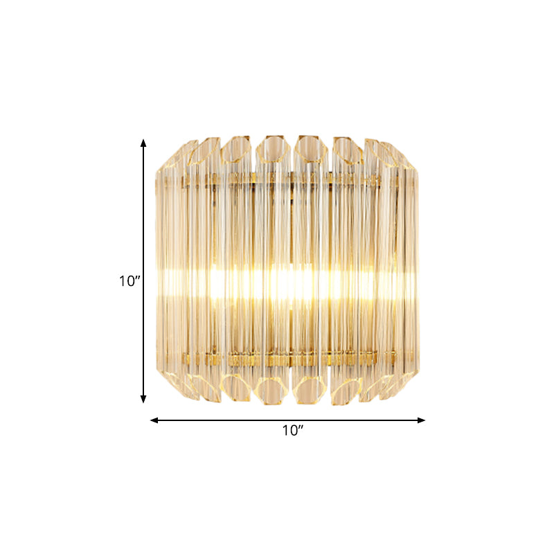 Half Drum Flush Mount Wall Sconce Minimalist Clear Prismatic Tube Glass 4-Bulb Living Room Wall Mount Fixture Clearhalo 'Cast Iron' 'Glass' 'Industrial' 'Modern wall lights' 'Modern' 'Tiffany' 'Traditional wall lights' 'Wall Lamps & Sconces' 'Wall Lights' Lighting' 786614