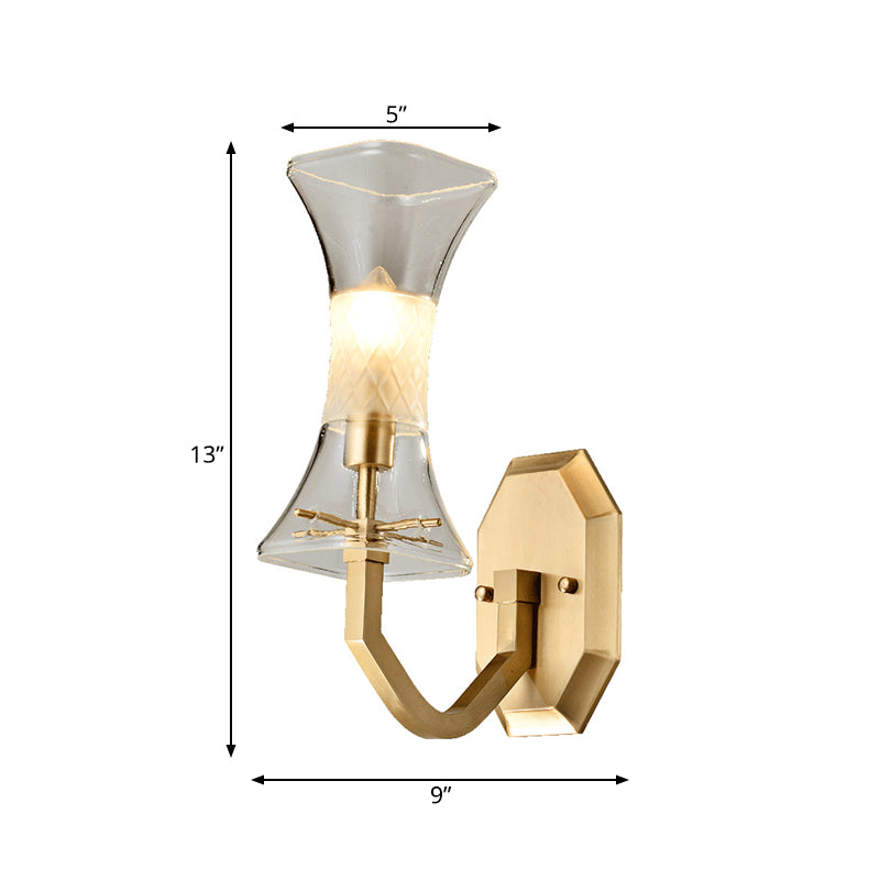 Brass Curvy Wall Mount Lamp Postmodern 1 Head Clear and Frosted Glass Sconce Light for Parlor Clearhalo 'Cast Iron' 'Glass' 'Industrial' 'Modern wall lights' 'Modern' 'Tiffany' 'Traditional wall lights' 'Wall Lamps & Sconces' 'Wall Lights' Lighting' 786618