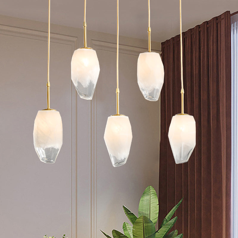 Rock Shape Hanging Light Simplicity Frosted White Glass 1 Head Brass Ceiling Pendant over Dining Table White Clearhalo 'Ceiling Lights' 'Glass shade' 'Glass' 'Modern Pendants' 'Modern' 'Pendant Lights' 'Pendants' Lighting' 786667
