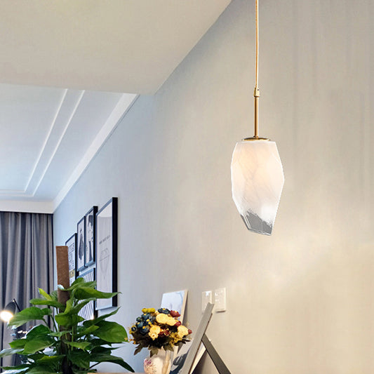 Rock Shape Hanging Light Simplicity Frosted White Glass 1 Head Brass Ceiling Pendant over Dining Table Clearhalo 'Ceiling Lights' 'Glass shade' 'Glass' 'Modern Pendants' 'Modern' 'Pendant Lights' 'Pendants' Lighting' 786668