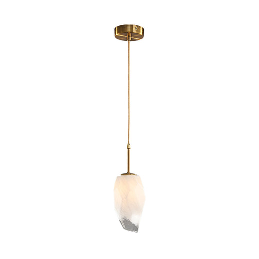 Rock Shape Hanging Light Simplicity Frosted White Glass 1 Head Brass Ceiling Pendant over Dining Table Clearhalo 'Ceiling Lights' 'Glass shade' 'Glass' 'Modern Pendants' 'Modern' 'Pendant Lights' 'Pendants' Lighting' 786669